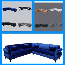 BRAND NEW 9x9ft SECTIONAL COUCHES, VELVET  NAVY FABRIC, MORE COLOR FABRIC AVAILABLE TO CHOOSE FROM 