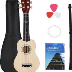 FUYXAN Soprano Ukulele Starter Kit 21 Inch Hawaiian Guitar Musical Instrument Kit with Ukulele Tuner + Strings + Pick + Strap +Carrying Bag + Booklet 