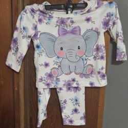 3-6: Months Adorable Elephant Print Kids 2 Piece Set 
