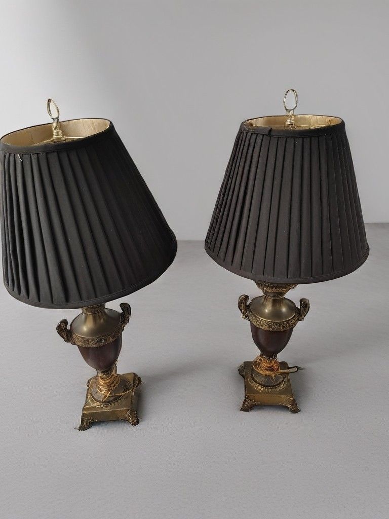 2 vintage neoclassical brass urn table lamps