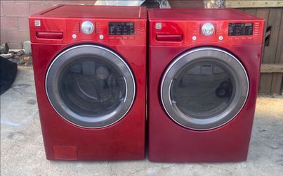 KENMORE RED STEAM FRONT LOAD JUMBO WASHER AND GAS DRYER