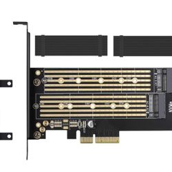 Dual M.2 PCIE Adapter for SATA or PCIE NVMe SSD with Advanced Heat Sink Solution,M.2 SSD NVME (m Key) and SATA (b Key) 22110 2 2 to PC