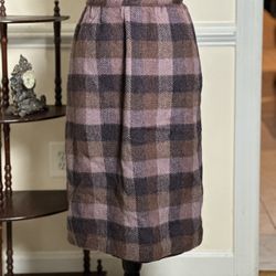 High Waist Slim Fit Midi Plaid Wool Skirts