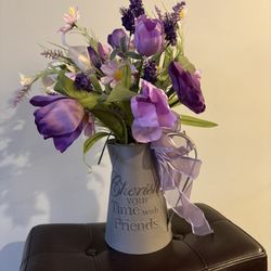 Country Farmhouse Metal Rustic Pitcher With Flowers
