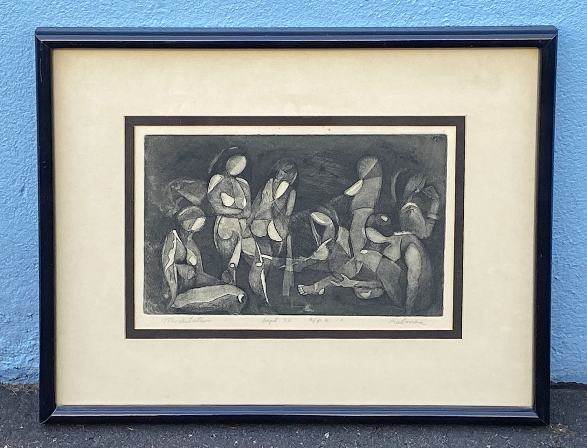 1976 'Meditation' aquatint etching by Kalmen