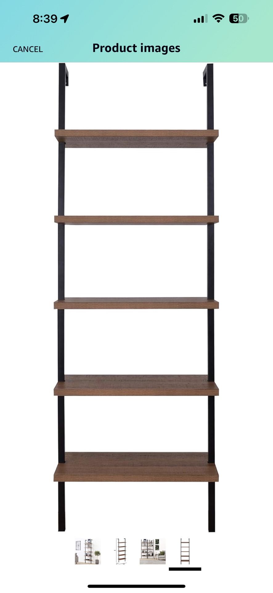 Nathan James Theo 5-Shelf Oak Wood Modern Bookcase, Open Wall Mount Ladder Bookshelf with Industrial Black Metal Frame 