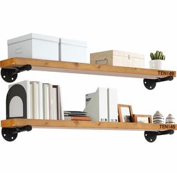 New Set of 2 TEN49 36” Industrial Pipe Wall Shelves Set of 2