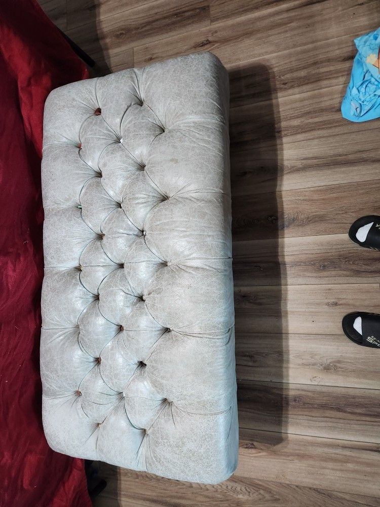 Grey leather Arhaus tufted bench or large ottoman