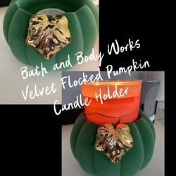 Bath and Body Works Velvet Flocked Pumpkin Candle Holder NEW 