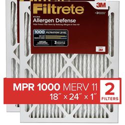 Filtrete 18x24x1 AC Furnace Air Filter, MERV 11, MPR 1000, Micro Allergen Defense, 3-Month Pleated 1-Inch Electrostatic Air Cleaning Filter, 2 Pack (A