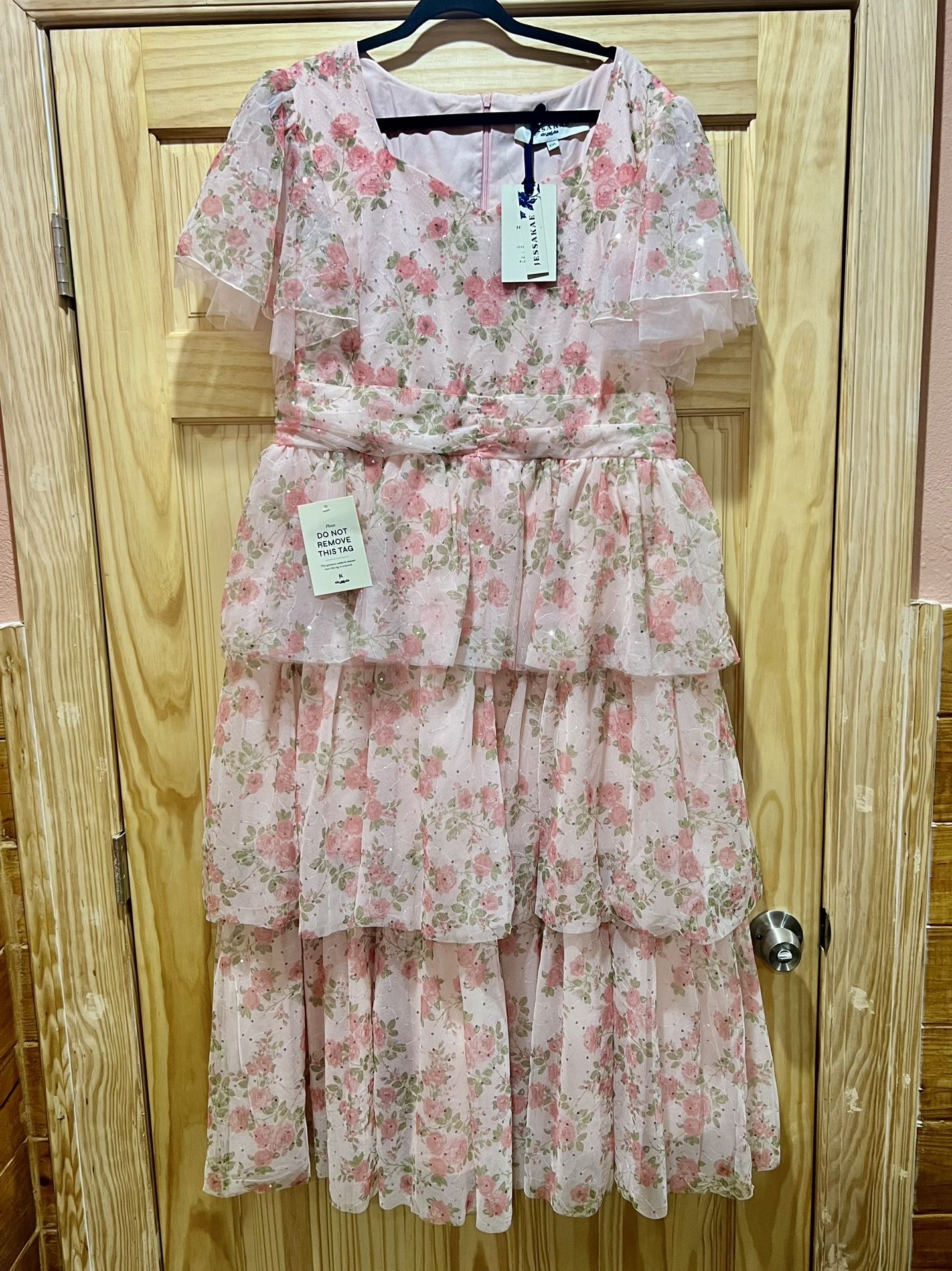 Jessekae Pink Floral Ruffle Midi / Maxi Dress