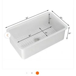 Kitchen Sink 32 in. Drop-In/Undermount Single Bowl Bone Fireclay with Bottom Grid and Basket Strainer