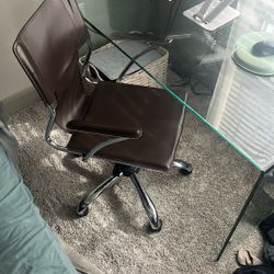 Modern Office Chair In Brown Leather Material