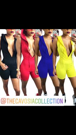 Low cut romper with hoodie