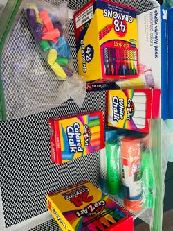 Markers, crayons, chalk, glue sticks