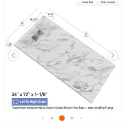CASTICO
72 in. L x 36 in. W x 1.125 in. H Solid Composite Stone Shower Pan Base with L/R Drain in 