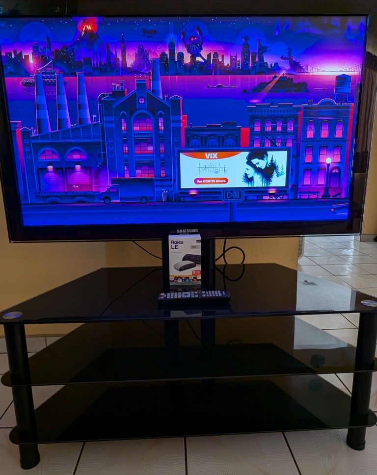 Samsung Plasma TV + Stand + Roku Streaming Device