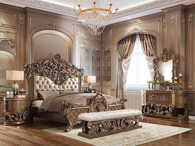BAROQUE STYLE OF CONSTANTINE LIGHT GOLD TONES BROWN FINISH FRAME CAMA