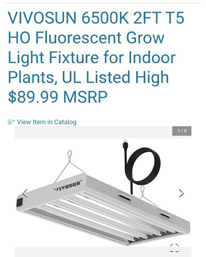 VIVOSUN 6500K 2FT T5 HO Fluorescent Grow Light Fixture for Indoor Plants