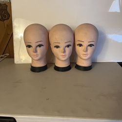 Set of 3 Female  Mannequin Heads - Flesh Tone