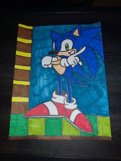 Original Sonic Fan Art Drawing in Protective Sleeve 8.5 by 11 inches