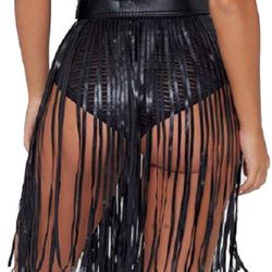 Leather Fringe Skirt Tassel Hip Scarf Belts for Women Black One Size Fits All  Never Worn 
