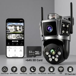 Dual Lens WiFi Outdoor Security Camera + 64GB SD Card