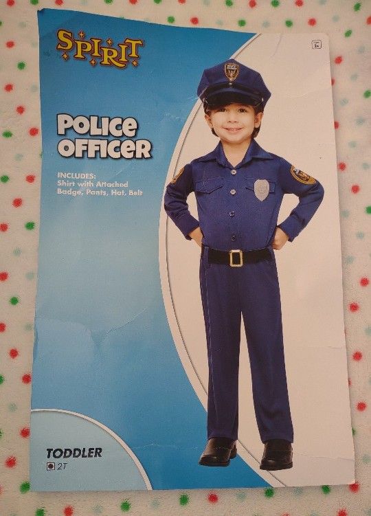Spirit Halloween Blue Cop/Police Officer Costume with Hat & Belt (Size 2T)