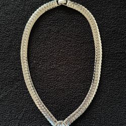 Silver Tone V Neck shape Chain Necklace