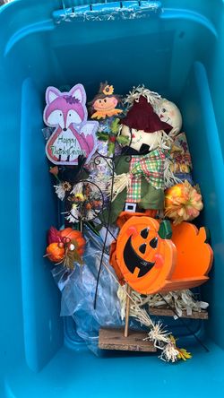 Box of fall decorations