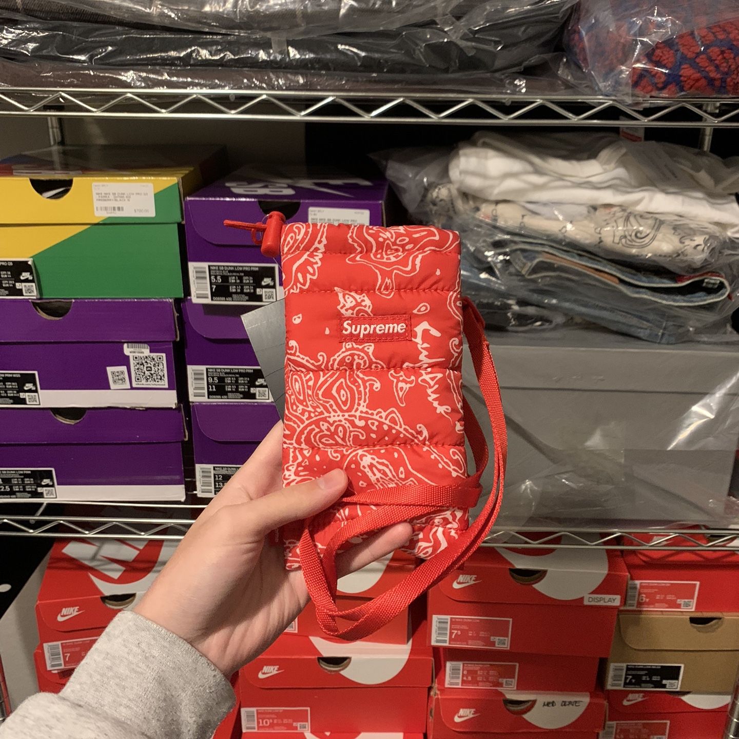 Supreme Puffer Neck Pouch Red Paisley for Sale in Katy, TX - OfferUp