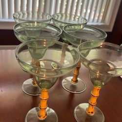 Vintage 1970’s Plastic Margerita Glasses 2 with Bamboo Stems- Set of 6