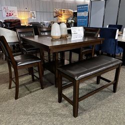 Fulton Dark Brown 6 Piece Height Counter Dining Table, 4 Barstools and Bench Set /P