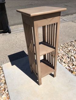TALL TABLE - 14”X14”X 3FT TALL WITH TWO SHELVES