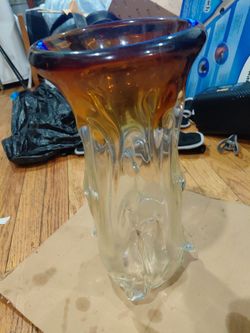Art Glass Vase Amber to Clear Gradient