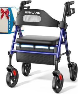 HOMLAND Foldable Rollator Walkers with Seat for Seniors, 8'' Big Wheels,#3275ST2