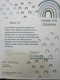 Daycare/ Childcare/ Infant Care/ Toddler Care