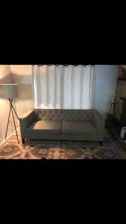 Grey tufted linen like fabric