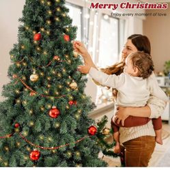 8ft Pre-Lit Artificial Holiday Christmas Spruce Tree for Home, Office, Party Decoration 750-Branch&250 Warm White Lights Tips, Easy Assembly, Metal 