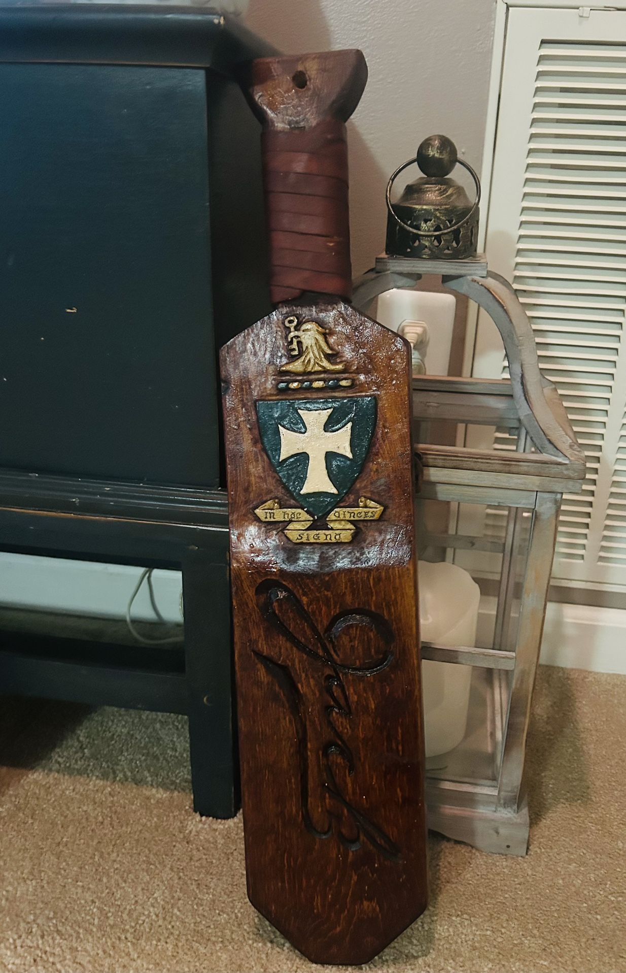 Vintage (Delta Sigma Chi) Purdue Fraternity Paddle with leather Wrapped Handle