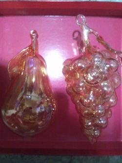 Art Glass Pear and Grape Cluster Figurines