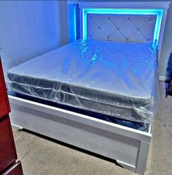 Queen Size LED Bed Frame + Full Mattress + Full Box Spring for Sale + Cash on Delivery 🚚