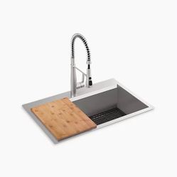 Kohler Pro-Inspired Kitchen Sink Set 33” Top-/Undermount Single-Bowl Workstation