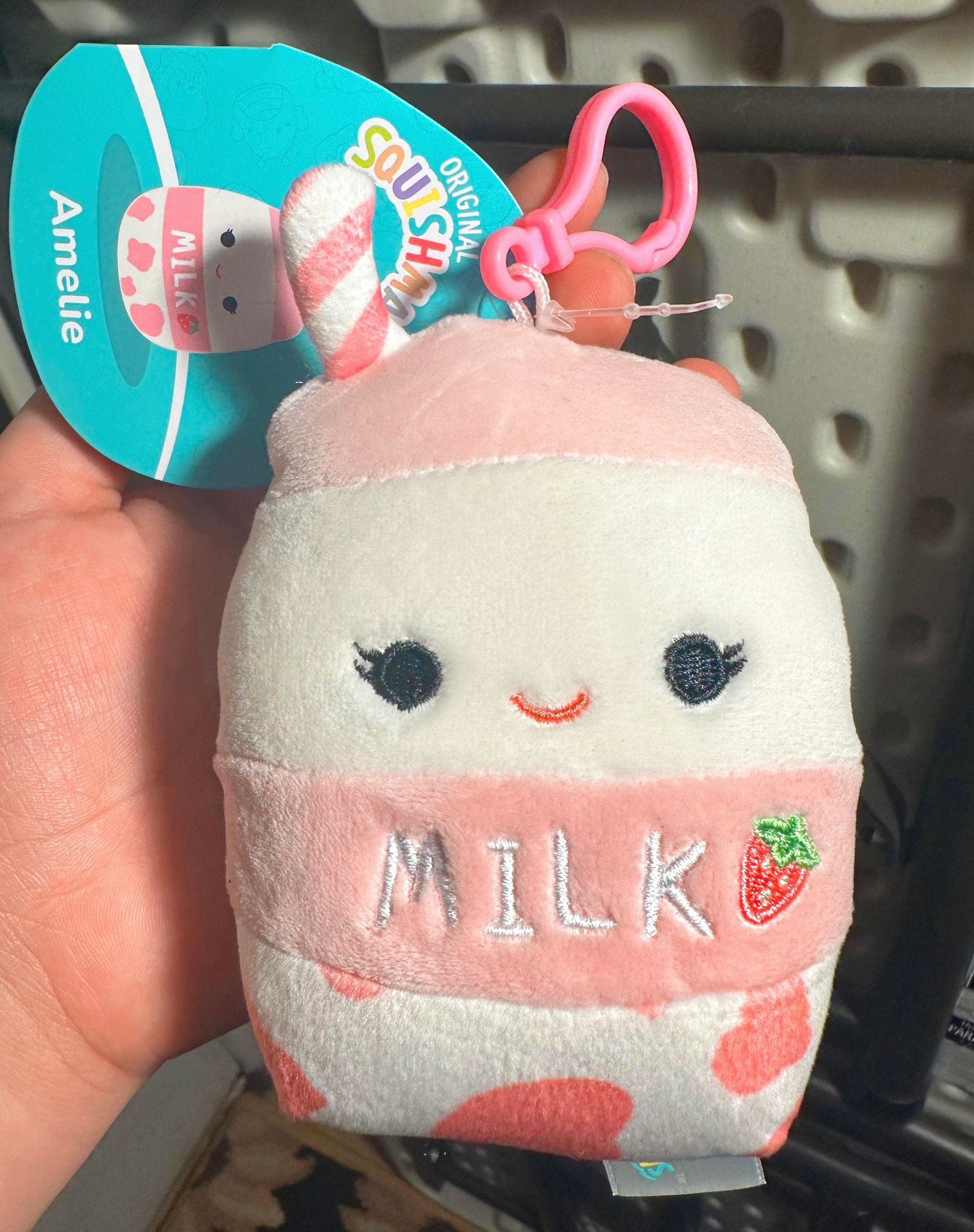 BNWT Amelie Strawberry Milk Clip 3.5” Squishmallow