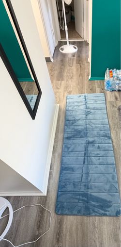 OLANLY Memory Foam Bathroom Runner Rug 70x24, Absorbent Long Mat, Airy Blue