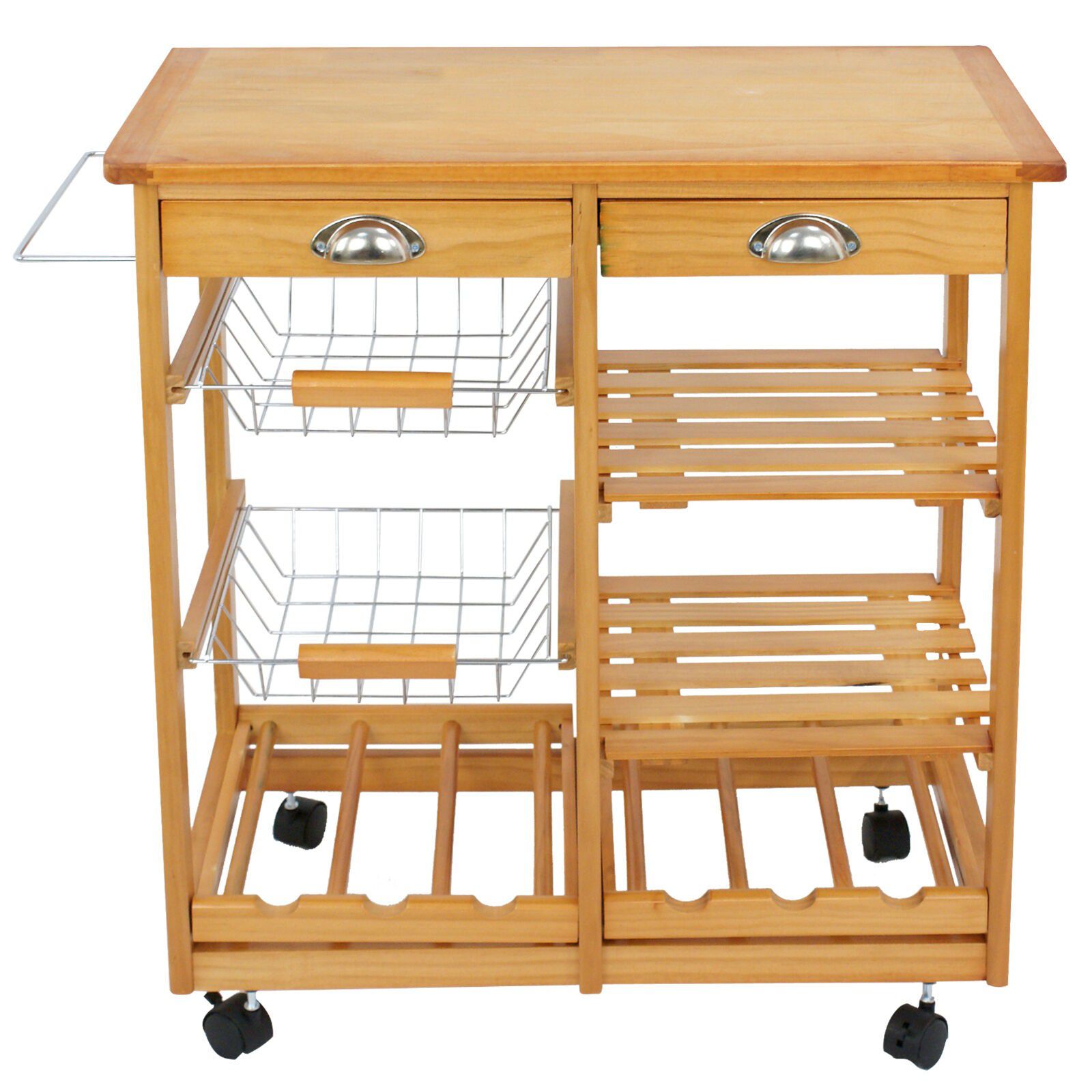 Rolling Wood Kitchen Island Trolley Cart Dining Storage Drawers Stand Durable