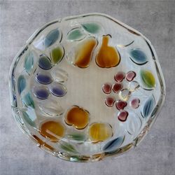 Mikasa Garden Harvest Embossed Glass Salad Plate Bowl 7.25" Colored Fruit Germany