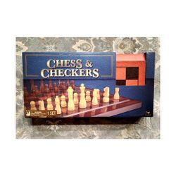 Brand New Wooden Chess & Checkers Set