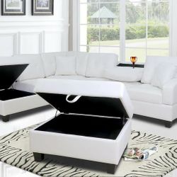 FAST DELIVERY /Pablo White Sectional AND OTTOMAN 