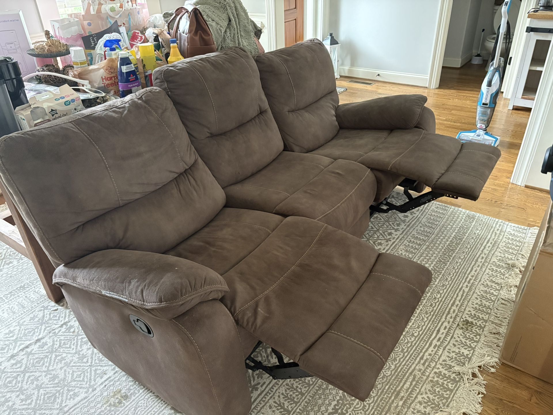 Brown Reclining Fabric Sofa - $200 